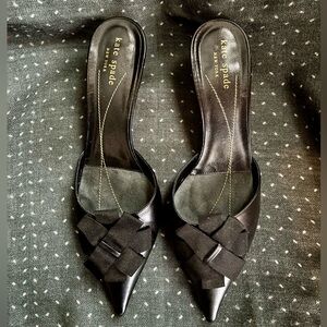 kate spade black leather kitten heel mules, size 8 1/2